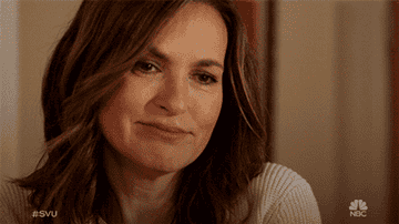 Gif of Mariska Hargitay in Law and Order SVU looking like she&#x27;s smiling because of an old memory