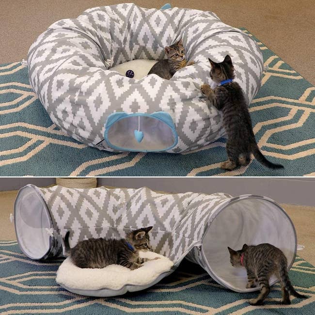 the product shown as a bed and as a tunnel