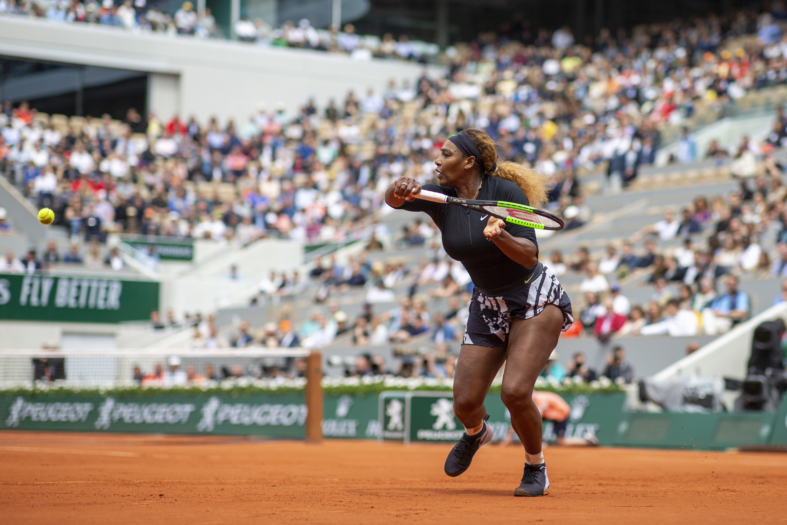 Serena Williams wearing a Nike Off-White outfit designed by Virgil Abloh, at the 2019 French Open