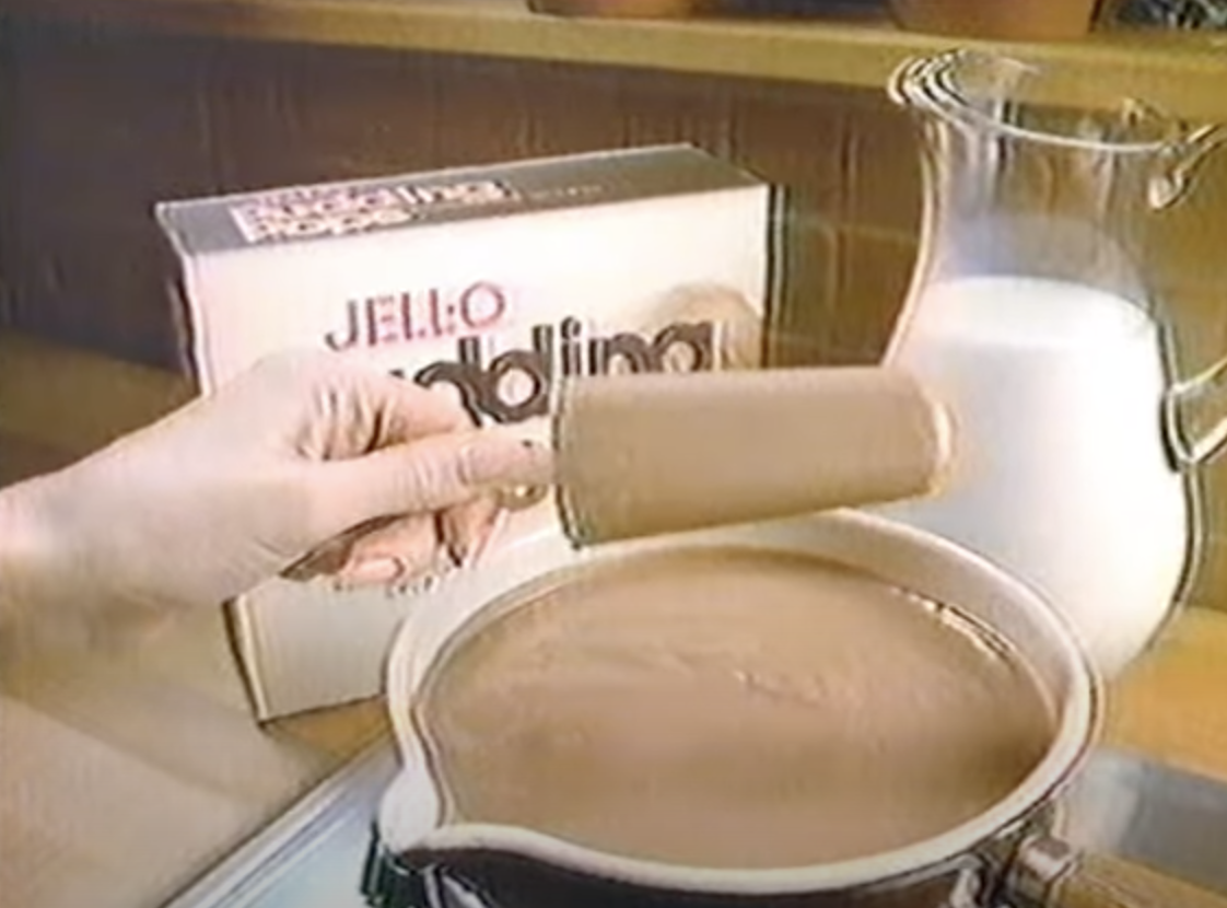 Screenshot of Jell-O Pudding Pop being made from an 80s commercial