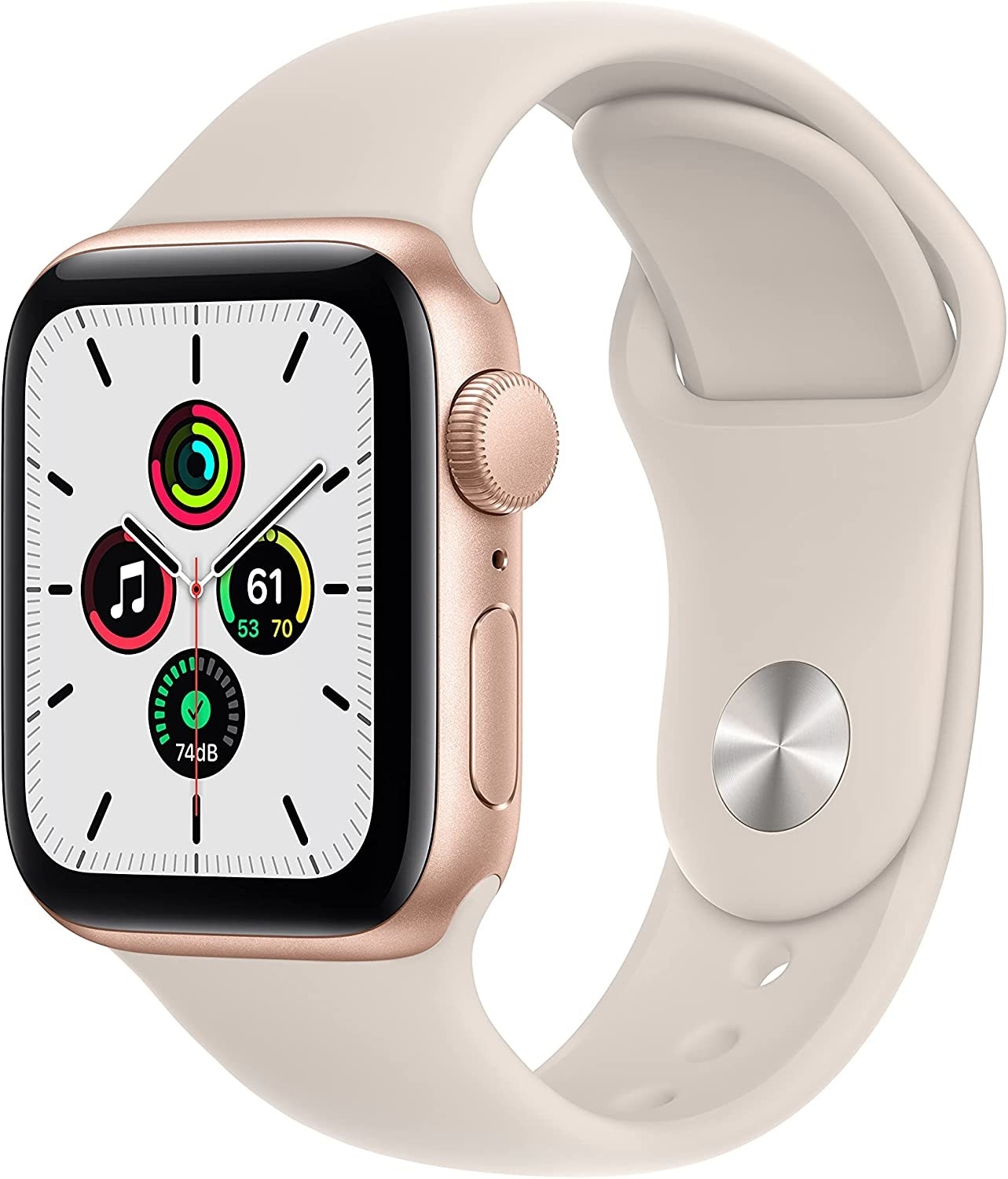 the apple watch with a pale pink band