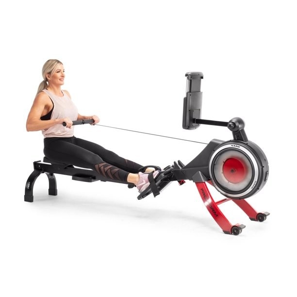 a model using the red and black machine