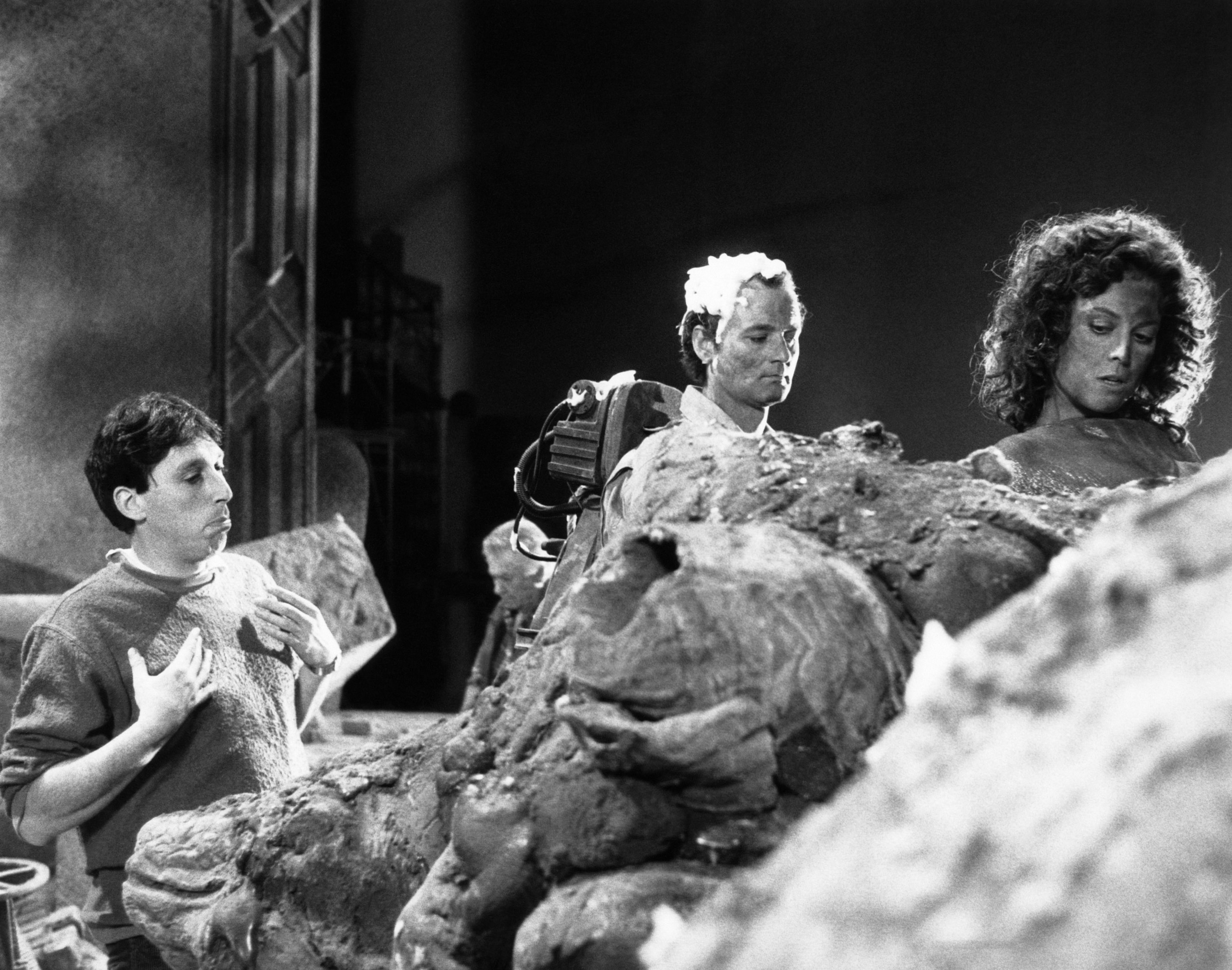 director Ivan Reitman, Bill Murray, Sigourney Weaver, 1984