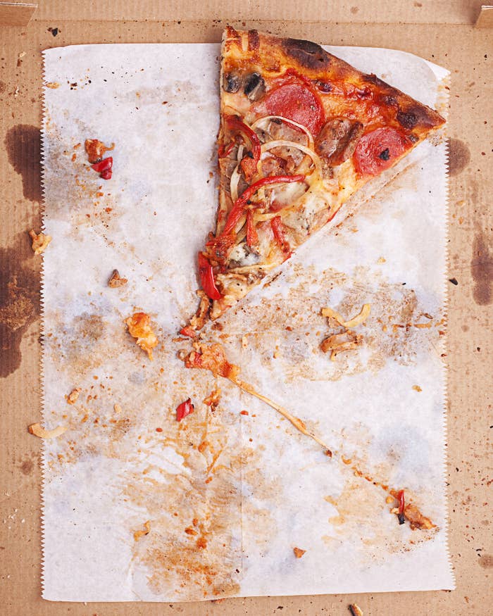 A slice of leftover pizza