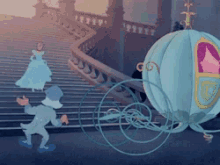 A gif of Cinderella running from the castle to her carriage