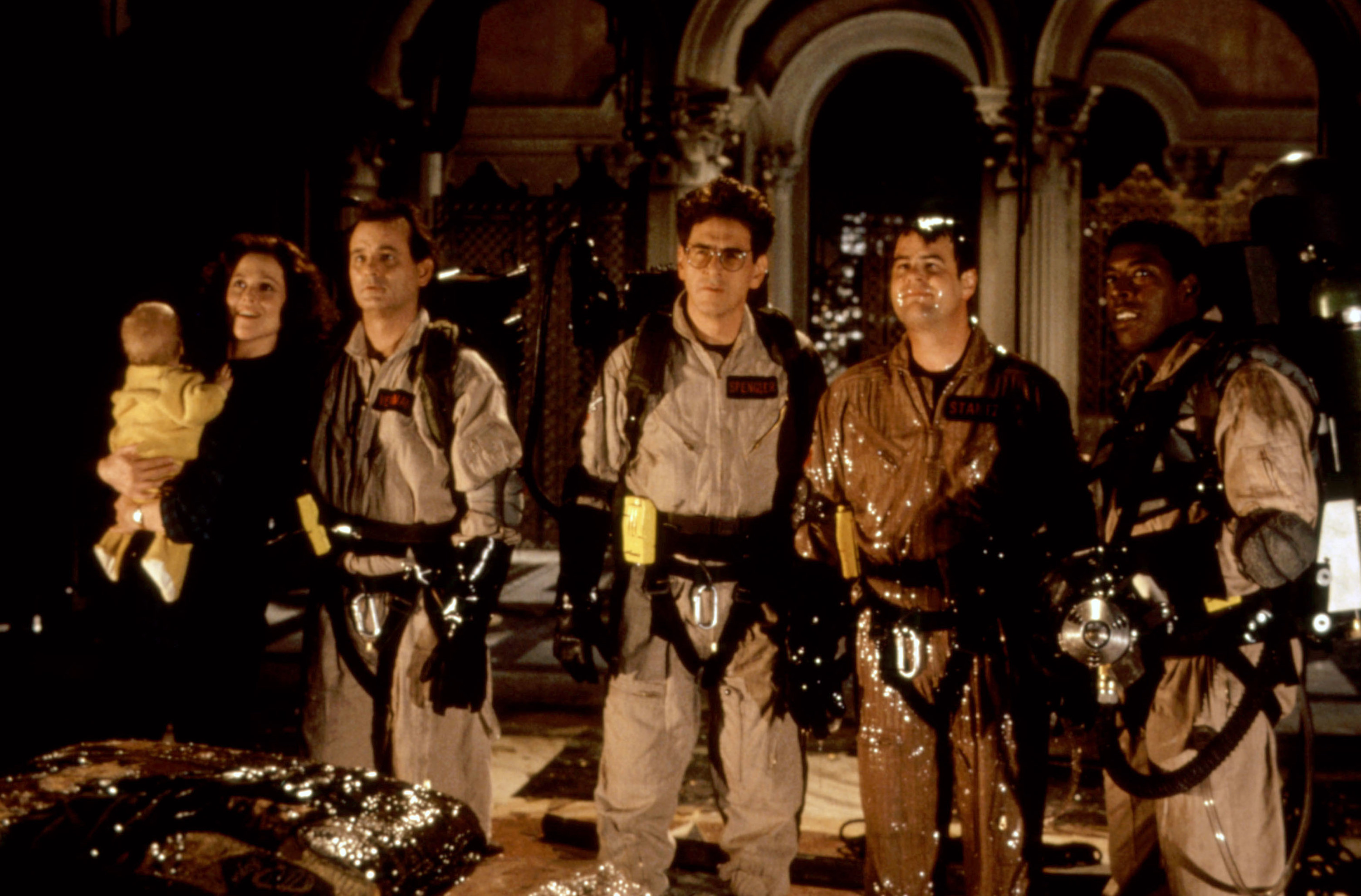 Sigourney Weaver, Bill Murray, Harold Ramis, Dan Aykroyd, Ernie Hudson in1989