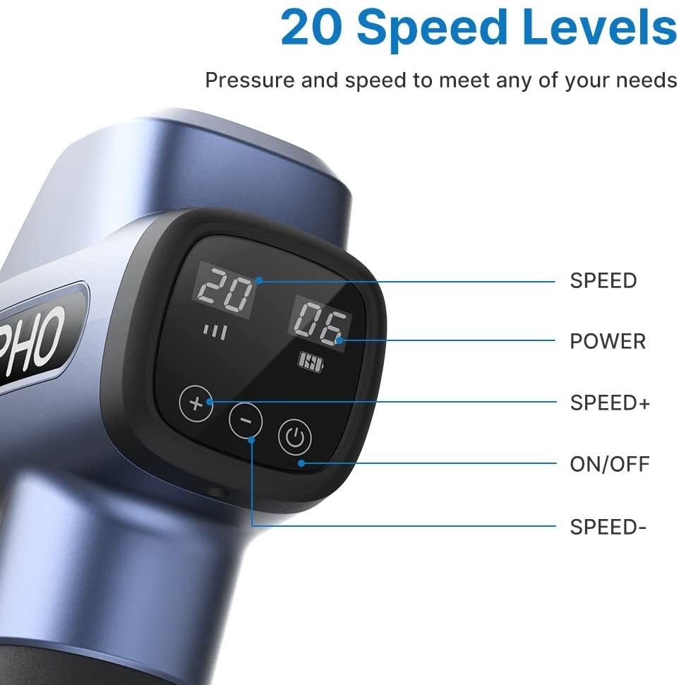 Infographic of the screen panel on blue massage gun