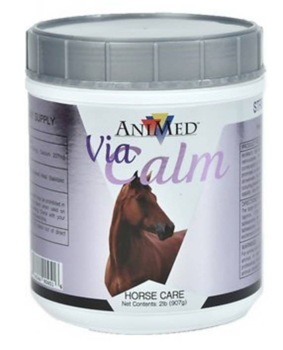 A tub of calming powder for horses