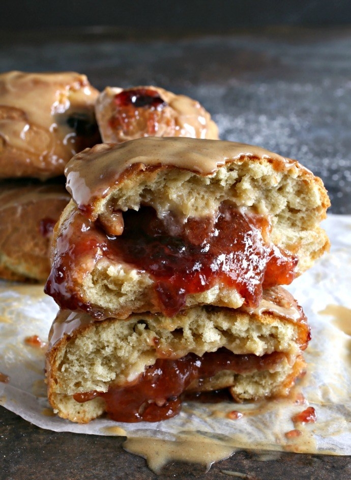 Peanut butter and jelly donuts.