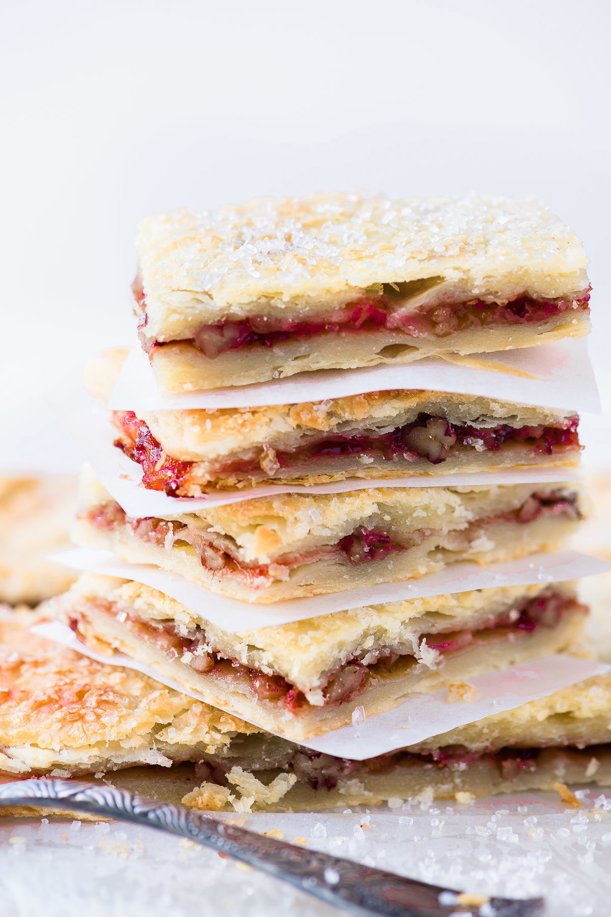 Ruggelach bars with raspberry filling.