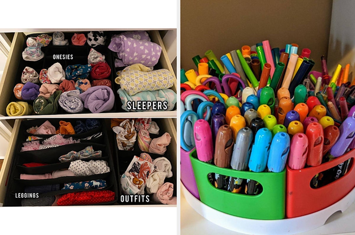 PUZZLE EZ Crayon Organizer and Storage Lazy Susan School Art Supplies Caddy  | Rotating Kids Desk Organizer Rainbow Color Bins | Pencil Marker Storage