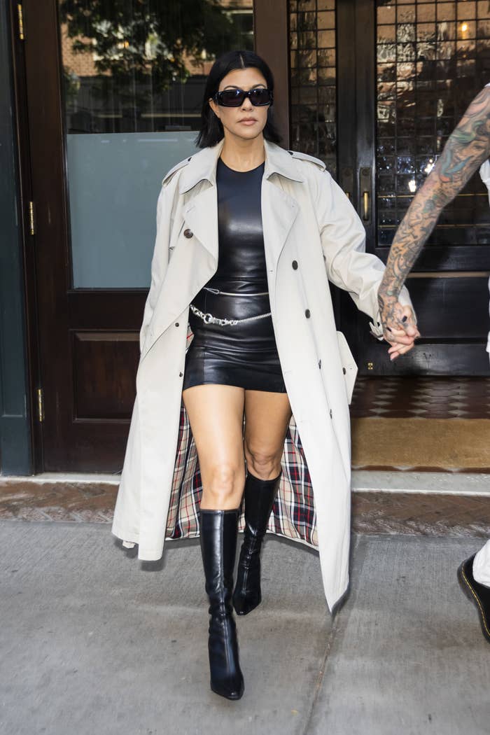 Kourtney Kardashian walking outside from a hotel in nyc