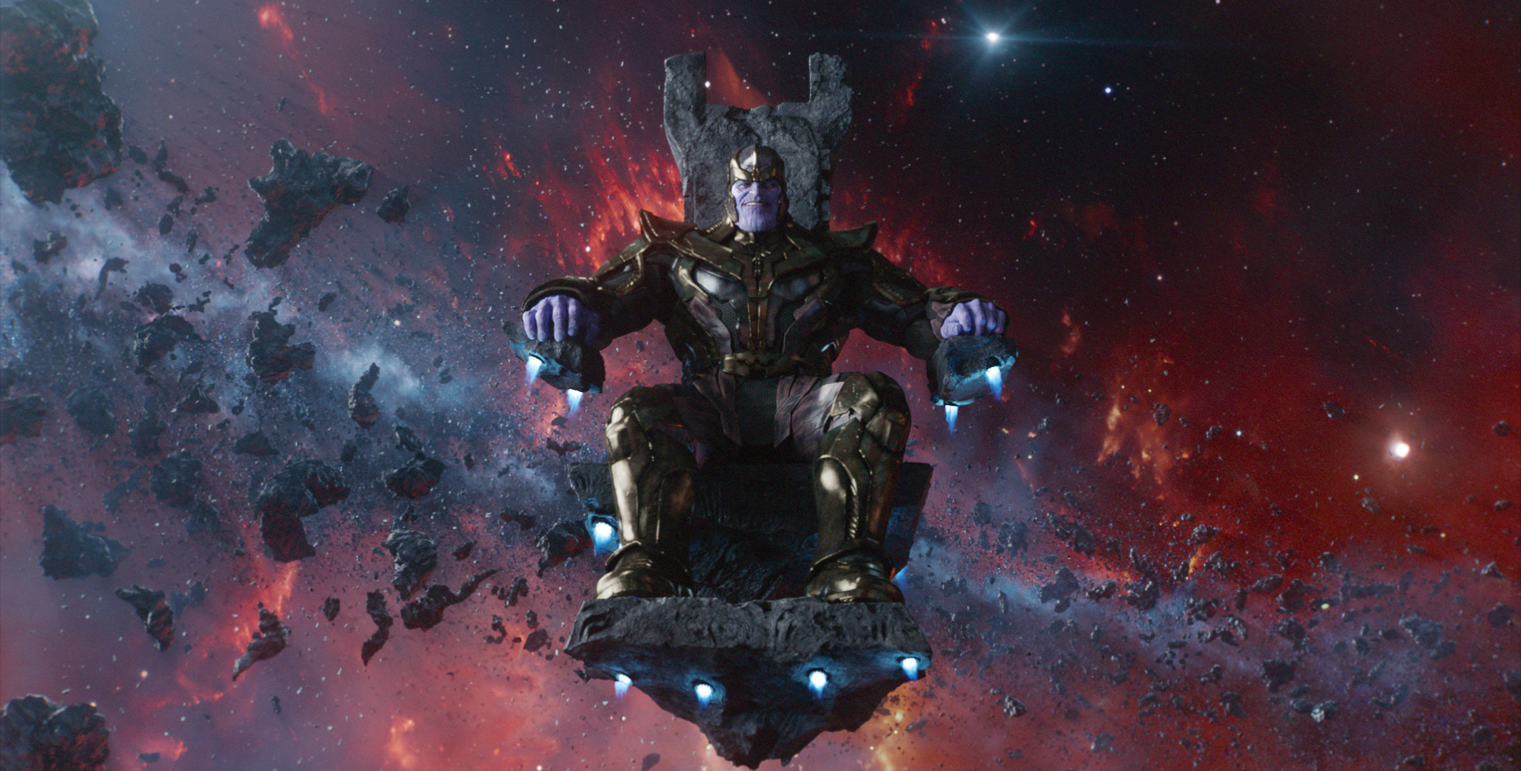 Thanos sits on his throne