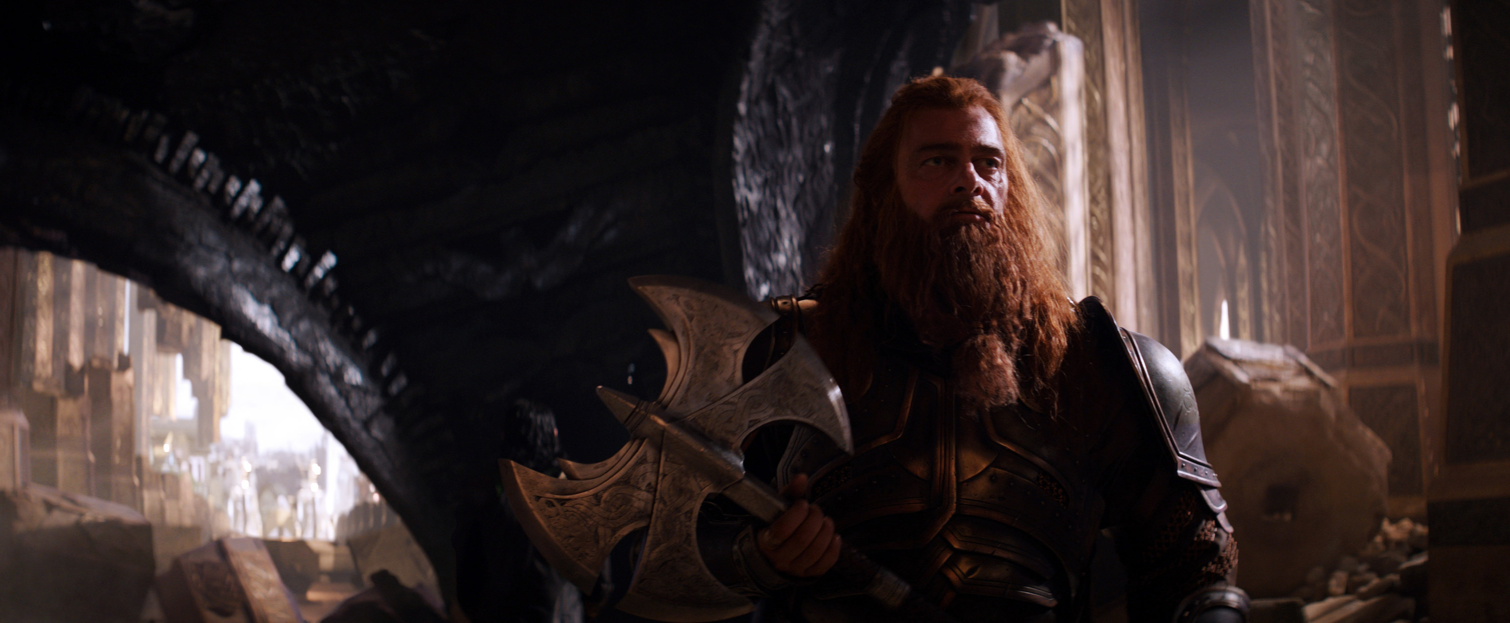 Volstagg wields a giant axe