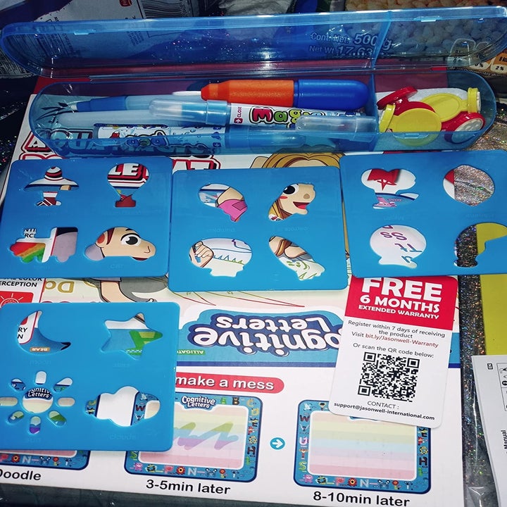 Reviewer image of instruction booklet and blue stencils