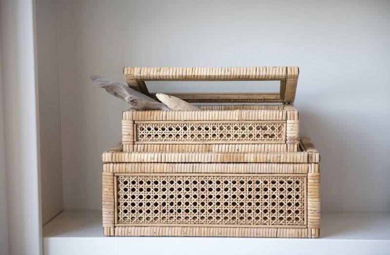 Two wicker boxes stacked