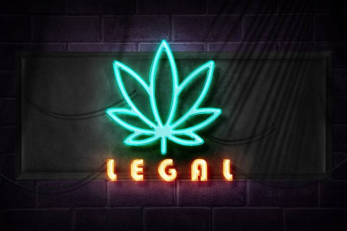 neon sign of a cannabis leaf with the word &quot;LEGAL&quot; in all-caps