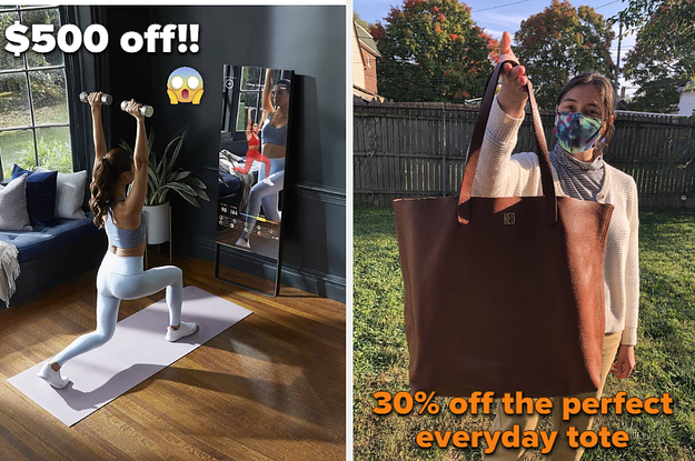 (left) The Mirror (right) brown leather tote
