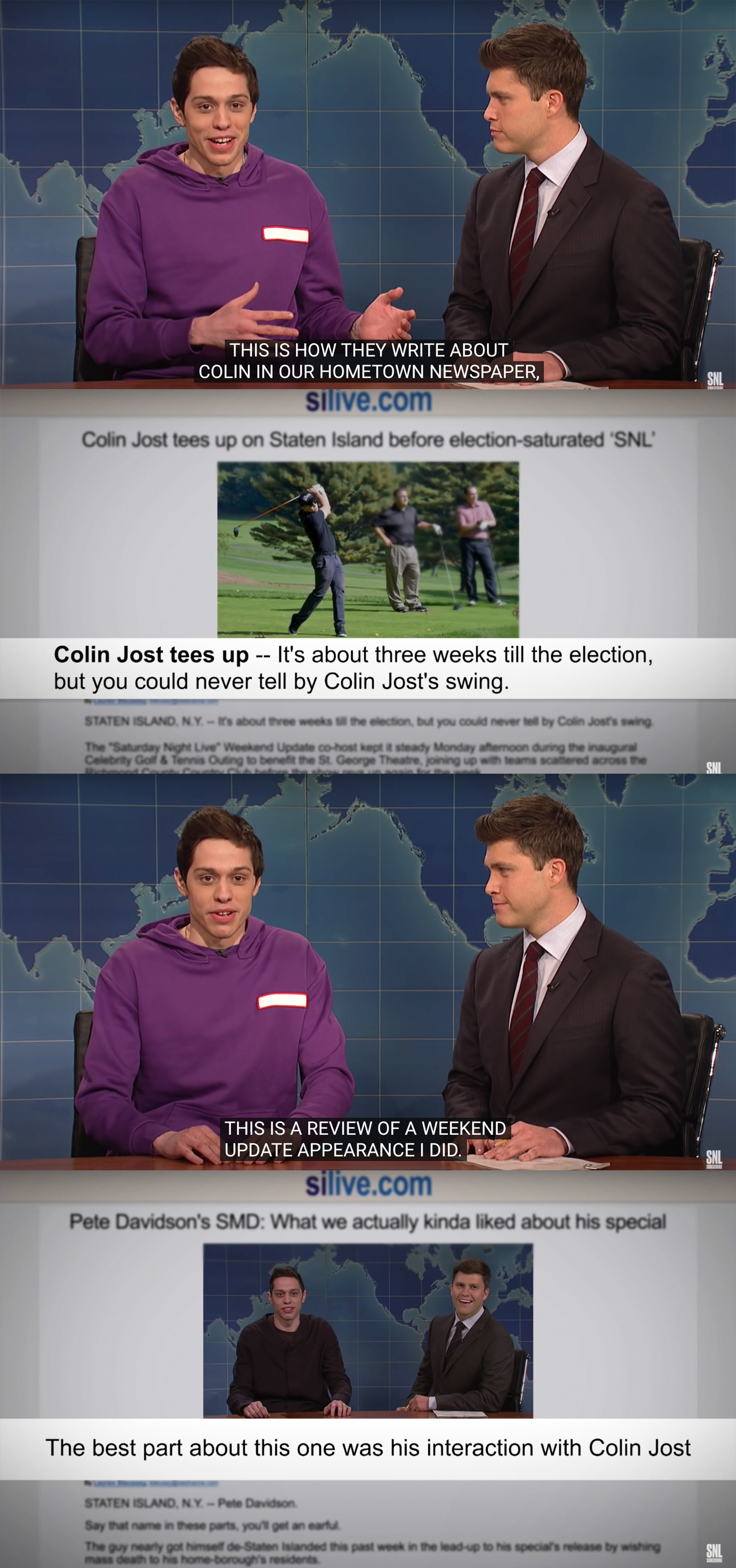 Pete points out how the Staten Island paper loves Colin Jost but hates him