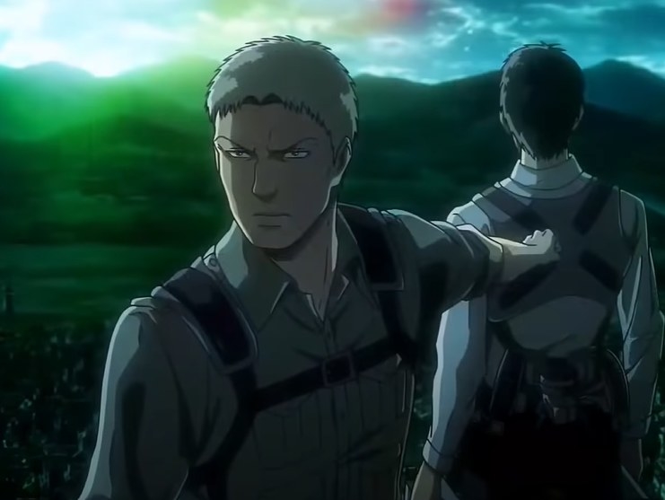 Reiner with his hand on Bertholdt&#x27;s back