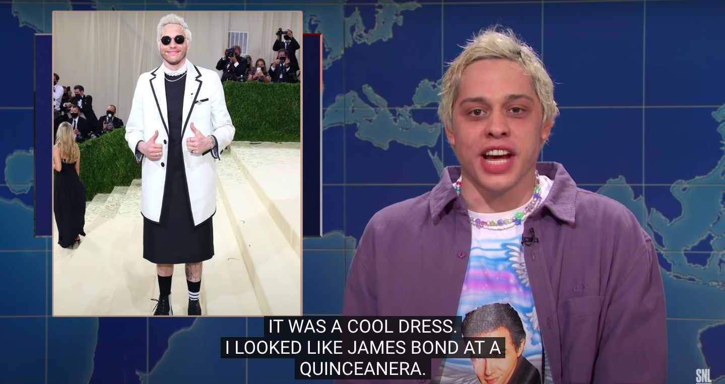 Pete says his dress looked like James Bond at a quinceanera