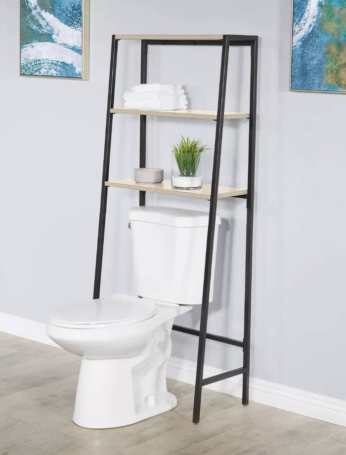The over-the-toilet shelf in the color Oak