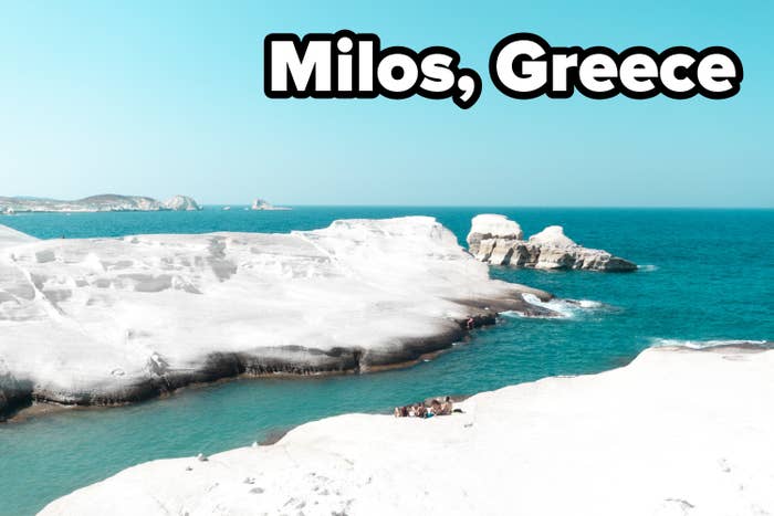 Famous white volcanic rock beach in Milos, known as Sarakiniko beach.