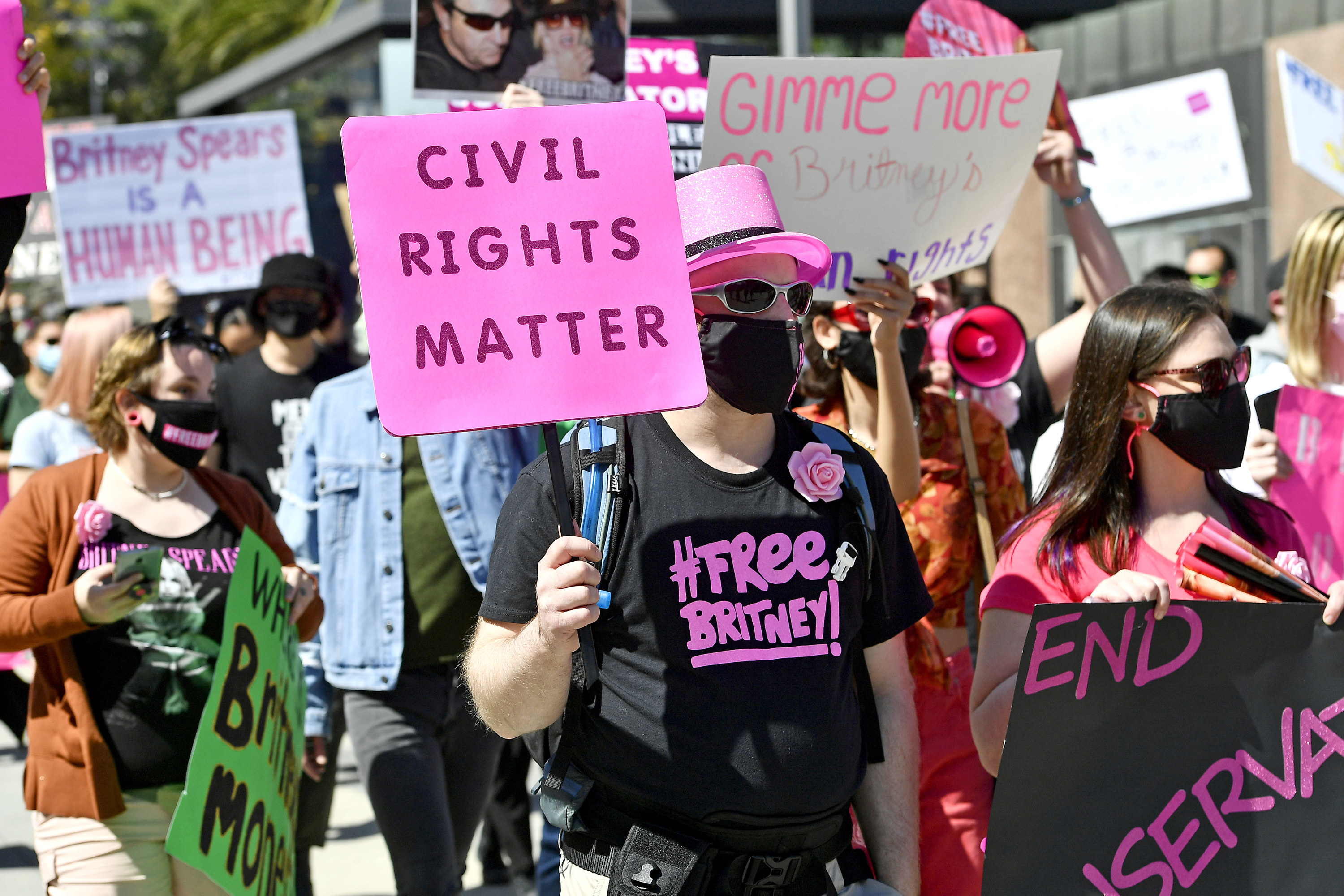 Protesters hold signs that read &quot;civil rights matter&quot;