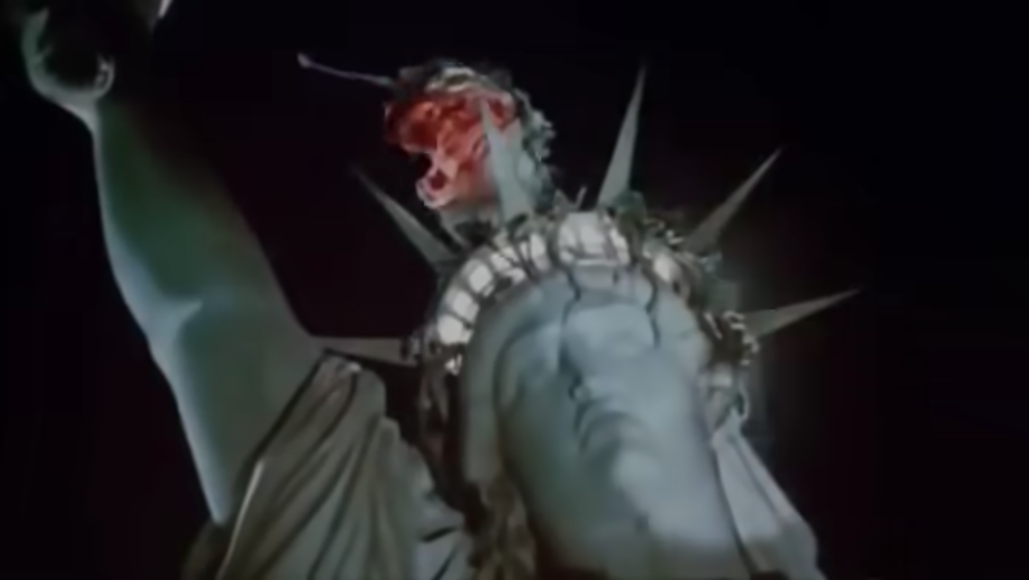 A giant alien plant on top of the Statue of Liberty&#x27;s head