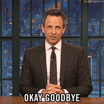 seth meyers waving and saying &quot;ok bye&quot;
