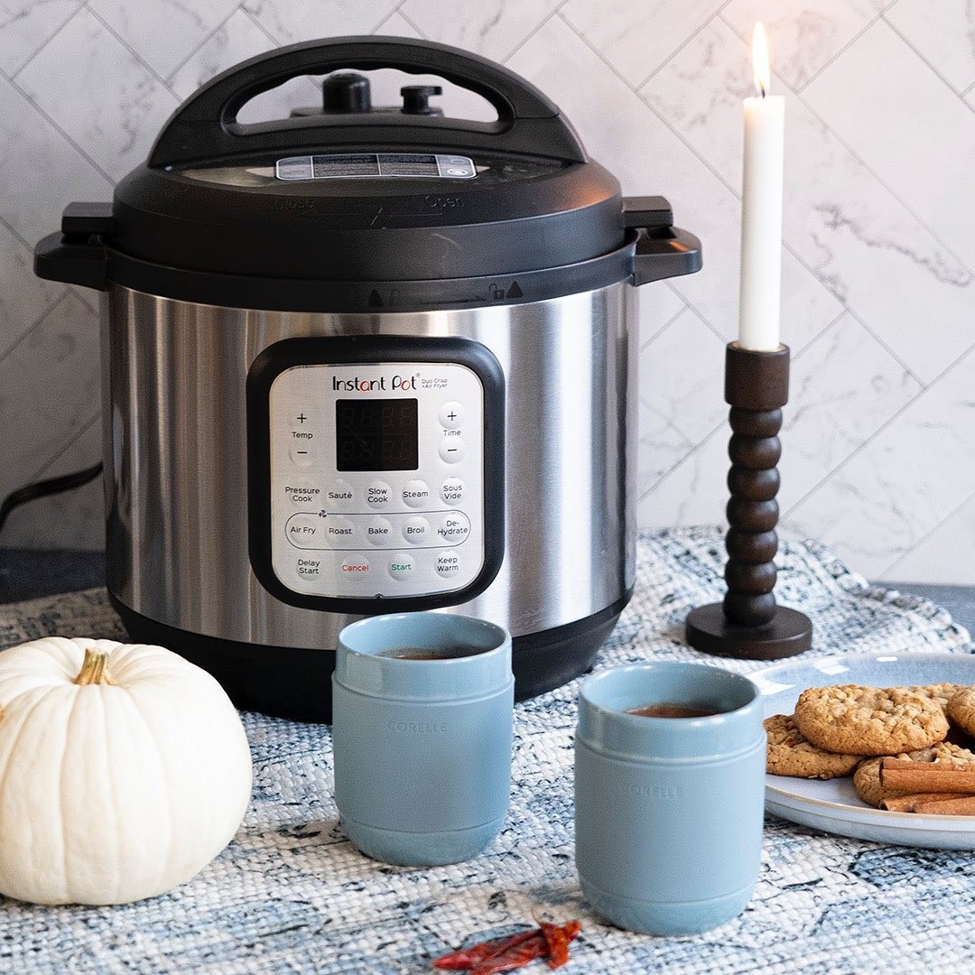 the instant pot on a decorated tabletop