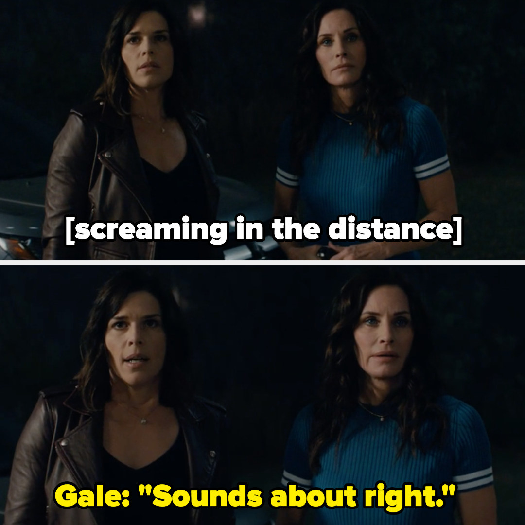 Someone screams in the background prompting Gale to say to Sidney, &quot;sounds about right&quot;