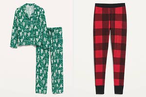 Tree pajamas and plaid pajama pants