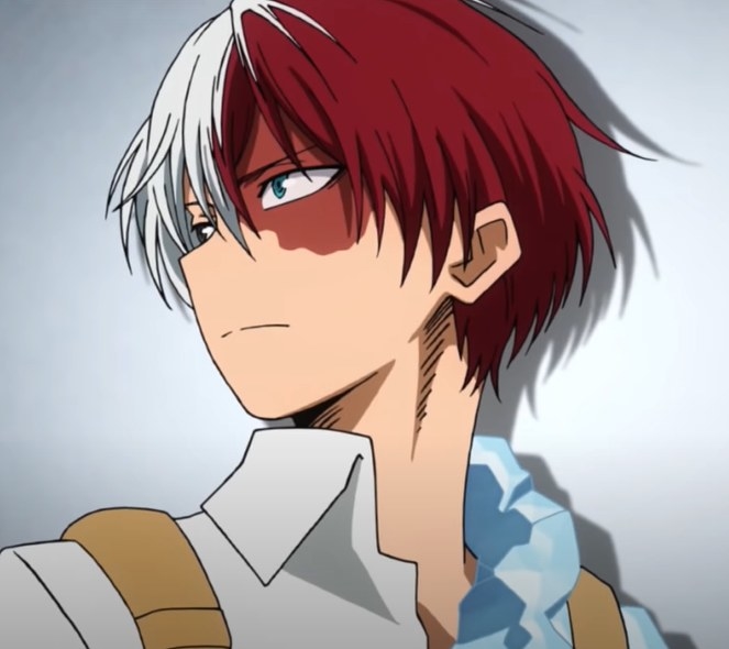 Shoto with his head turned with half of his shoulder covered in ice