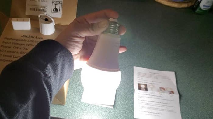 A reviewer holding the bulb