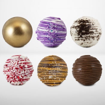 Six chocolate balls with festive toppings