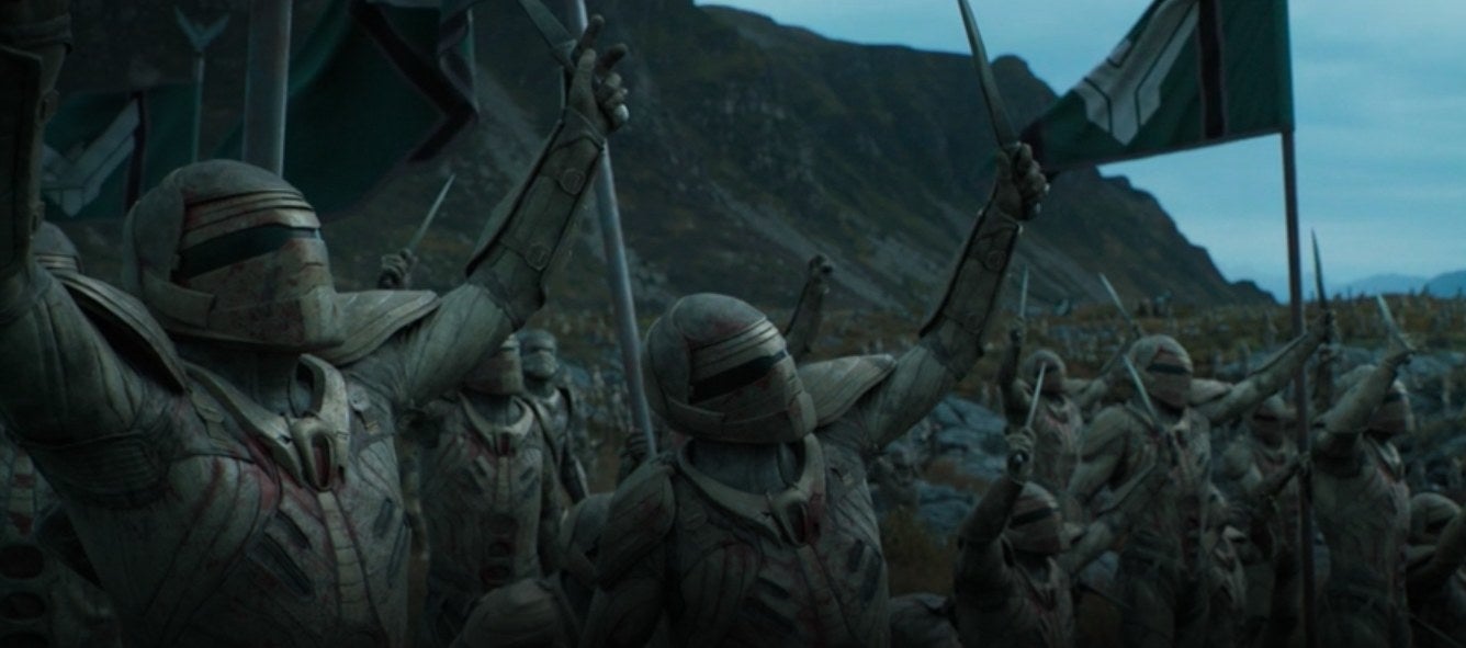 Fremen soldiers cheering on Caladan in &quot;Dune&quot;