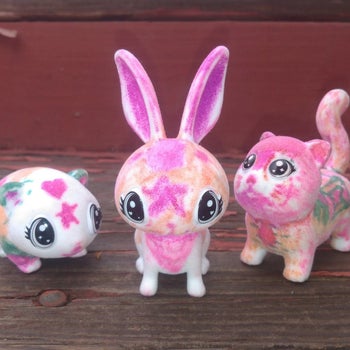 Reviewer's photo showing three animal figures colored