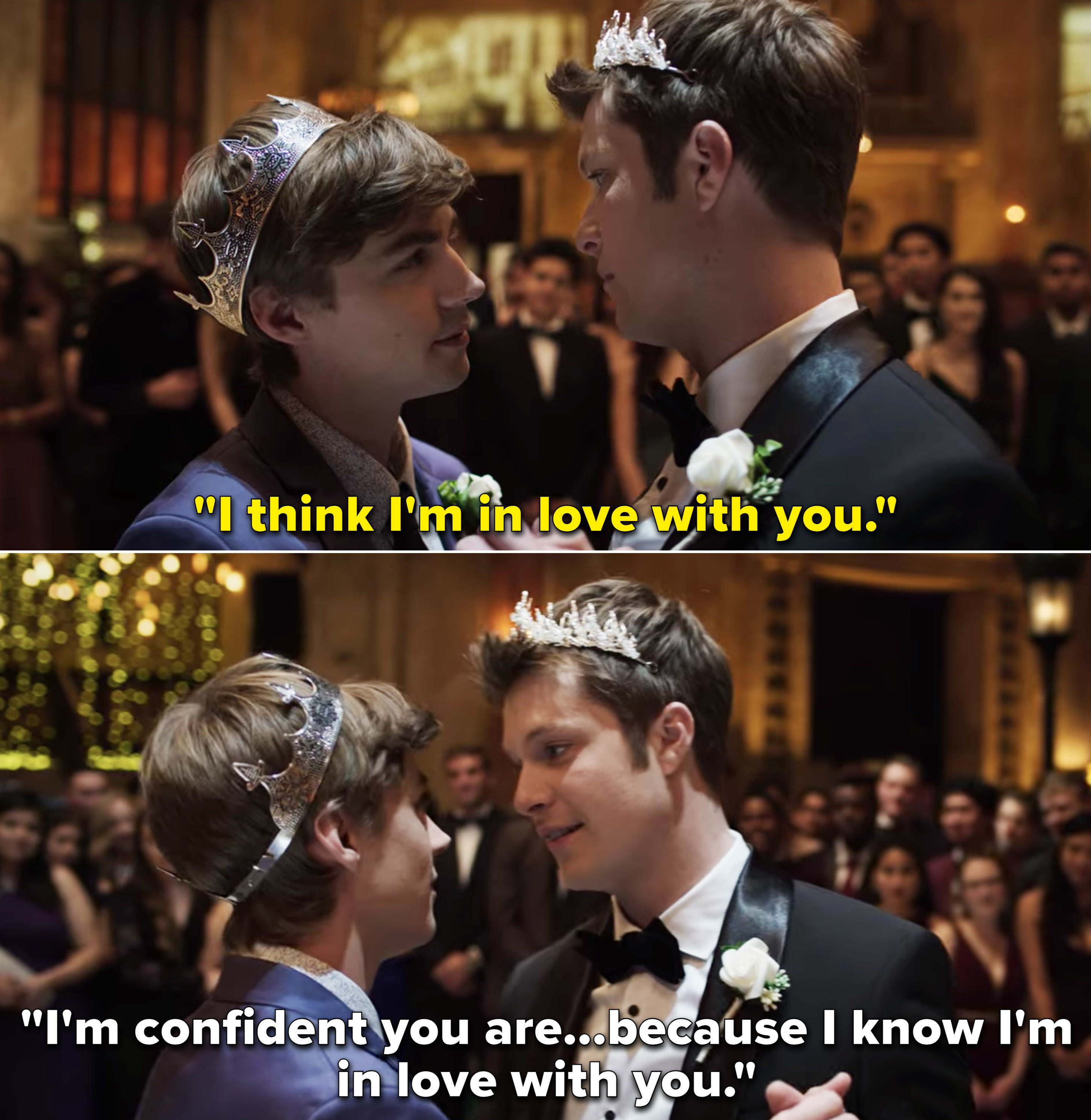 Alex: "I think I'm in love with you," Charlie: "I'm confident you are, because I know I'm in love with you"
