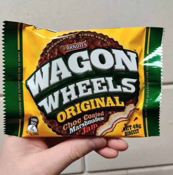 chocolate treat in a package that says wagon wheels