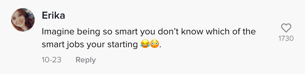 Imagine being so smart you don&#x27;t know which of the smart jobs you&#x27;re starting [laughing, crying emoji and wide-eyed emoji]