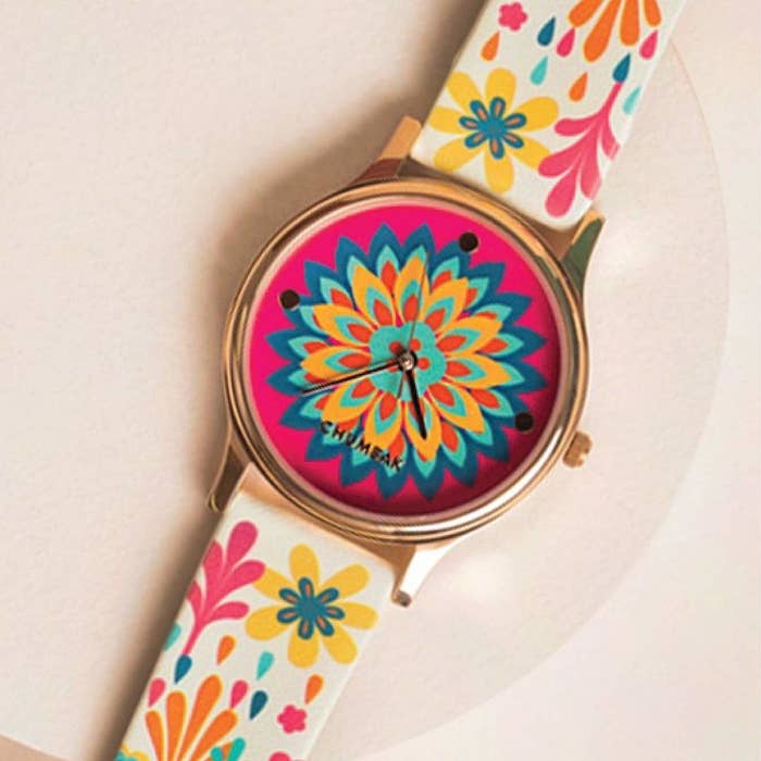 A floral watch on a table
