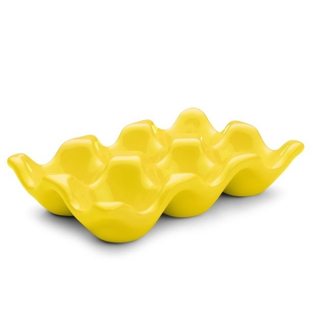 A yellow half-dozen egg tray.