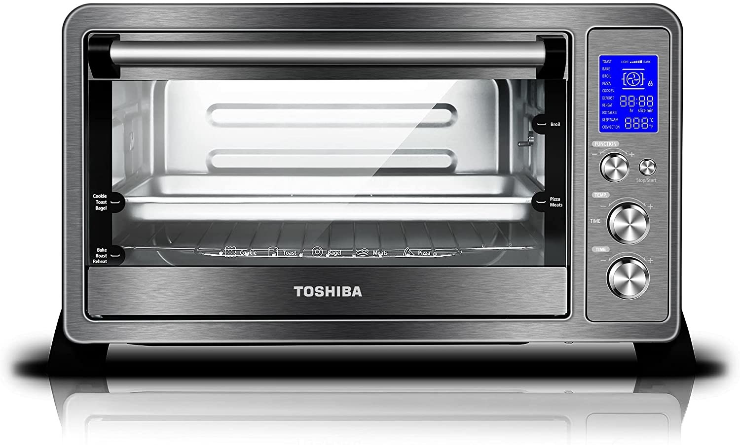 toaster oven in dark stainless steel