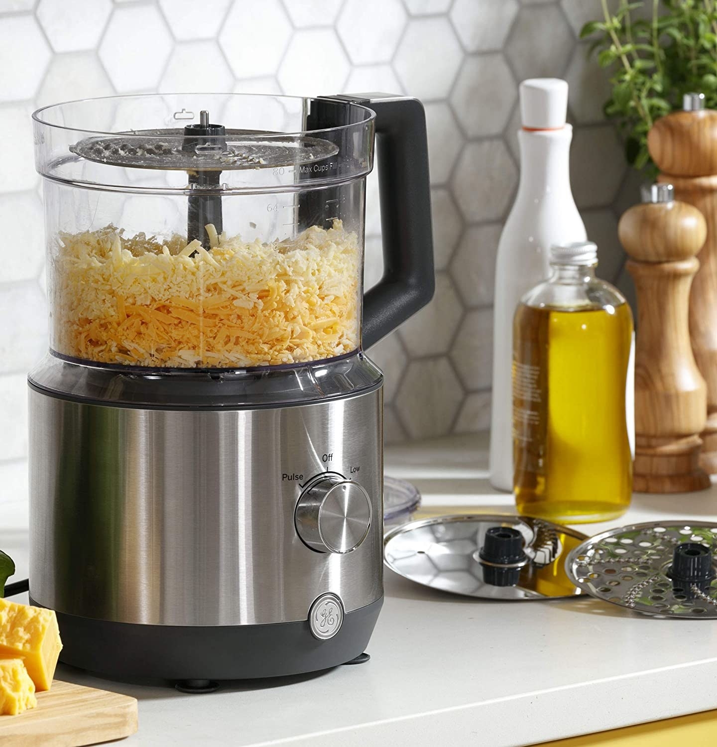 food processor with cheese in it