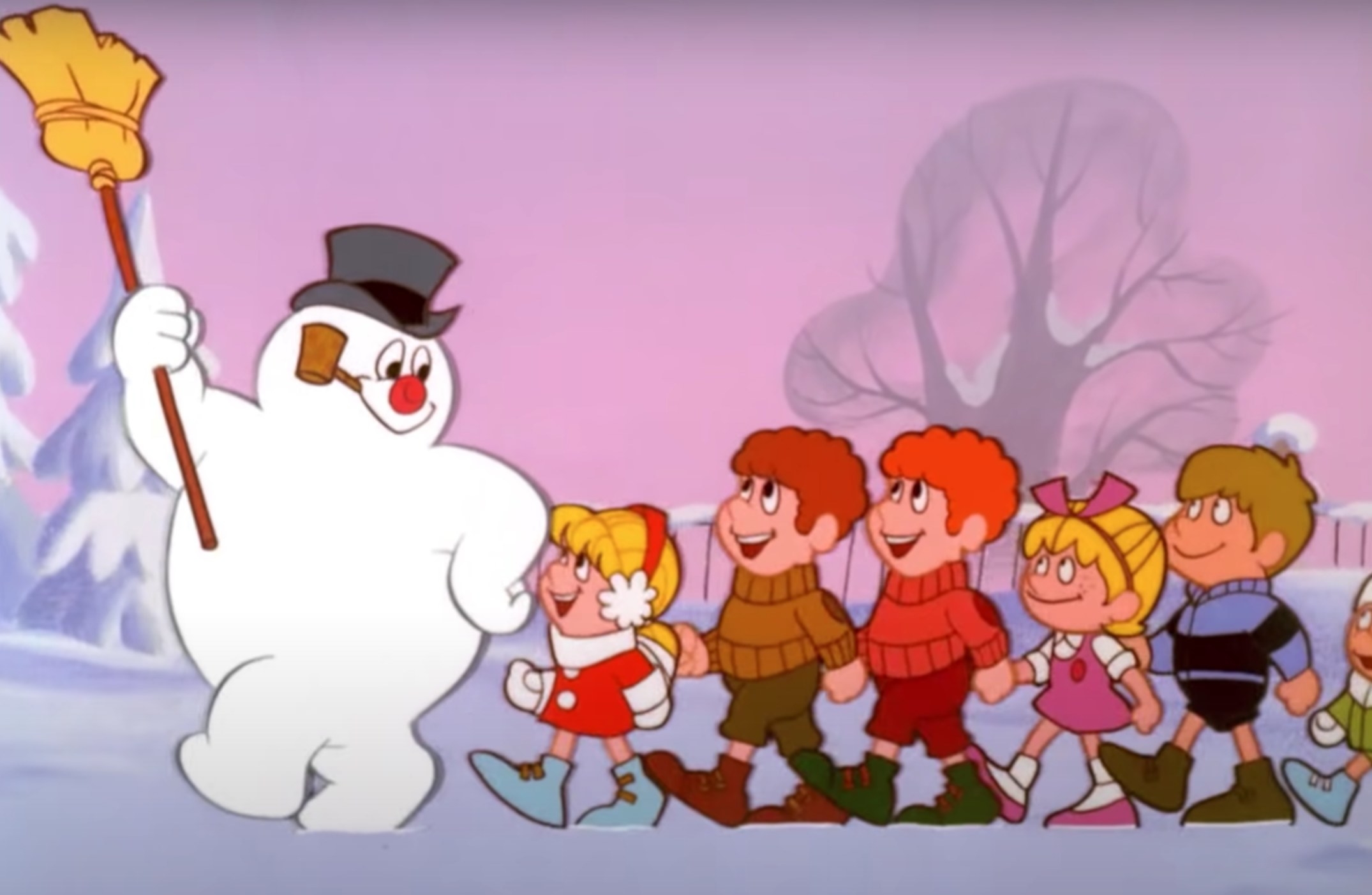 Frosty the snowman meets neighborhood kids after a magical top hat brings him to life