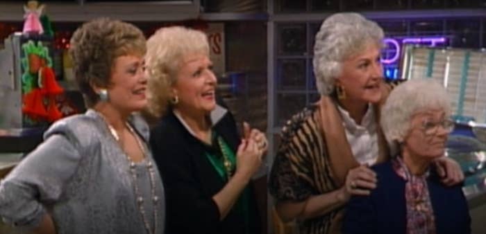 &quot;The Golden Girls&quot; characters Blanche, Rose, Dorothy and Sophia watch the Christmas snow