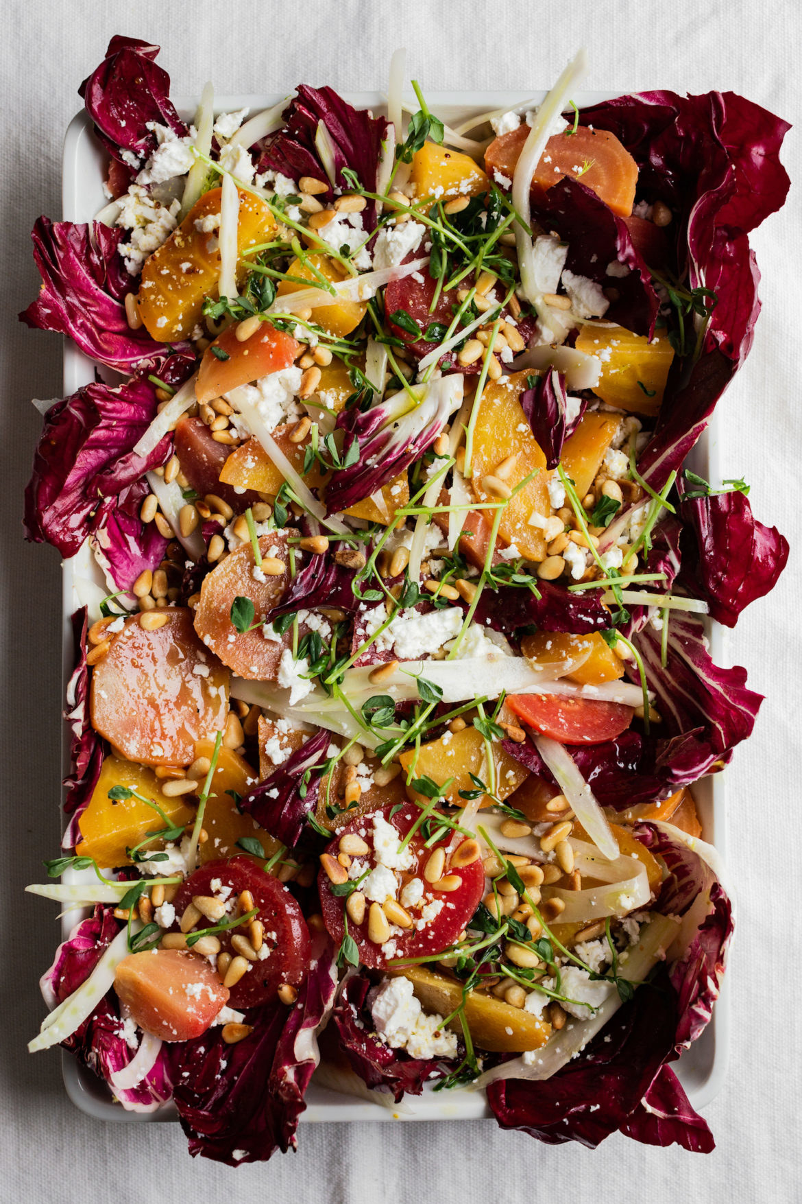 Beet and fennel salad with pine nuts.