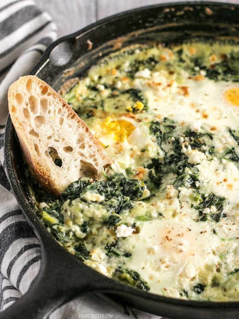 Creamed spinach baked eggs.