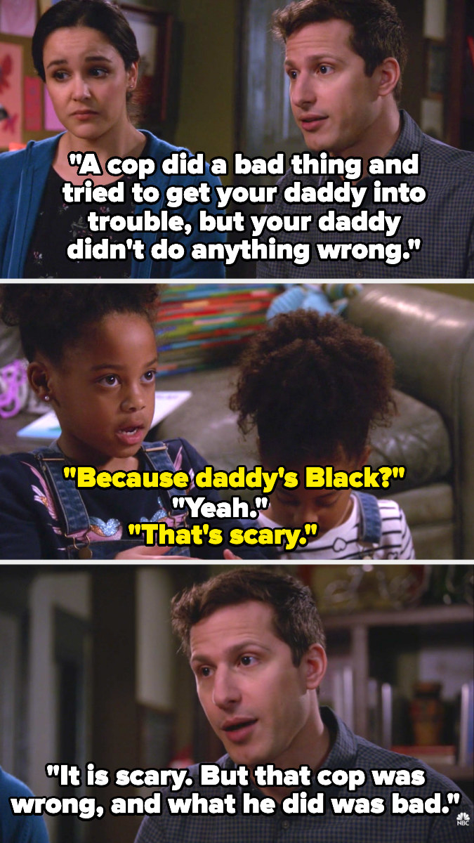 Jake says a cop did a bad thing and tried to get the girls&#x27; father (Terry) in trouble even though he didn&#x27;t do anything wrong, and the girls ask if it&#x27;s because their dad is Black, to which Jake says &quot;yes,&quot; and his daughter calls it &quot;scary.&quot; Jake agrees.